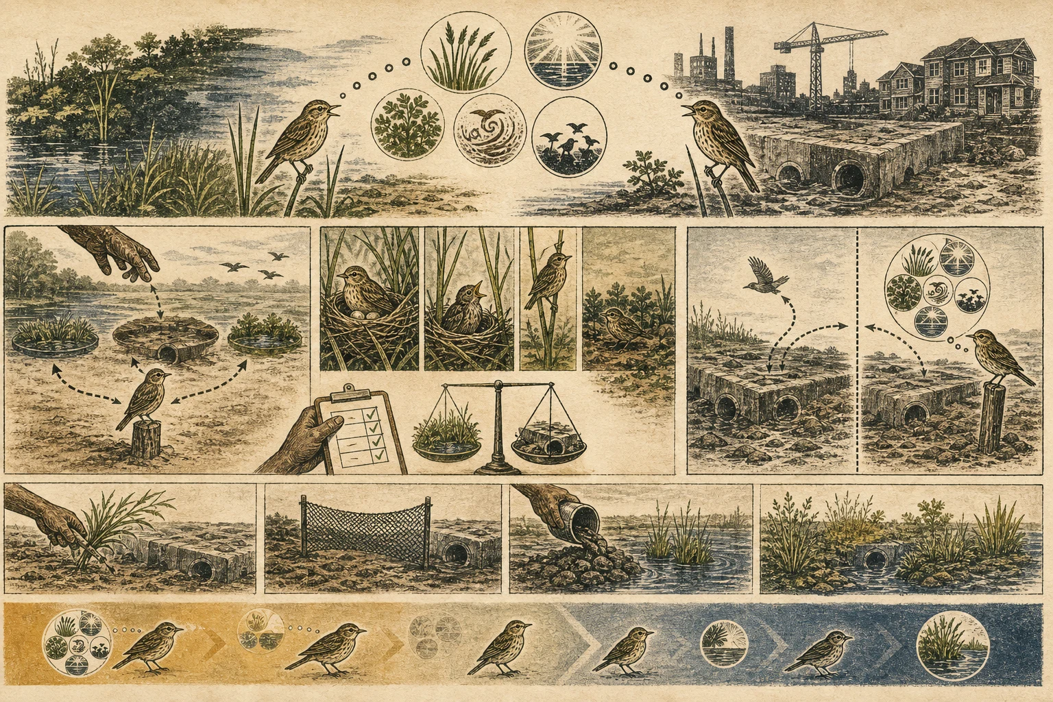 Text-free illustrated concept map for “Ecological traps explained”; the article points are listed below.
