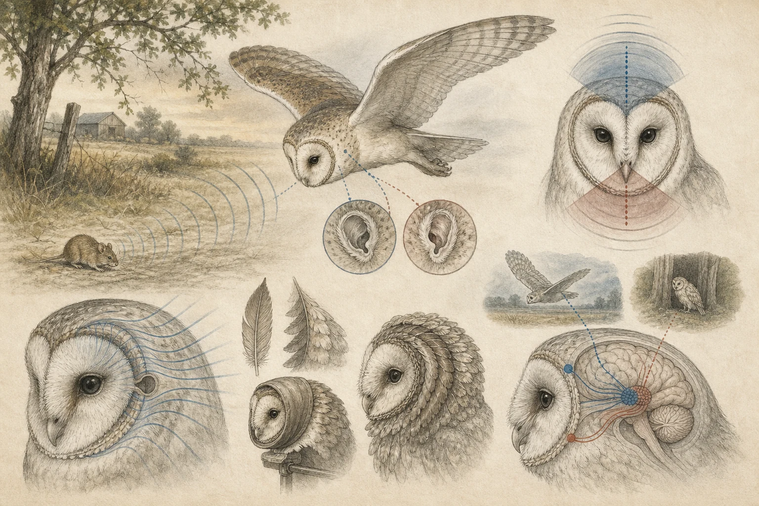Text-free illustrated signal score for “How owls hear prey”; the article points are listed below.